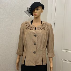 Dana Kay Size 12 Flower Button  3/4 Roll Sleeve Polyester Brown Dress Jacket